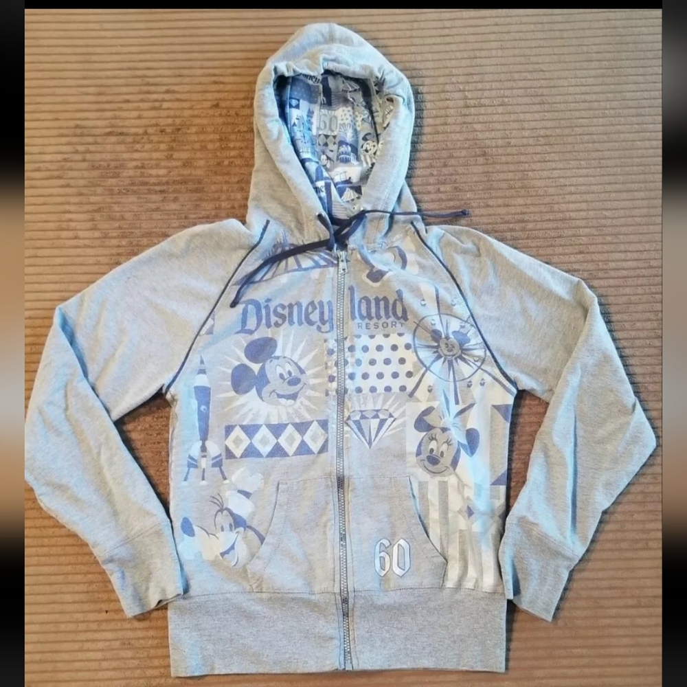 DISNEYLAND 60TH SWEATSHIRT ADULT SMALL GREY DISNEY PARKS 60TH ANNIVERSARY X COND